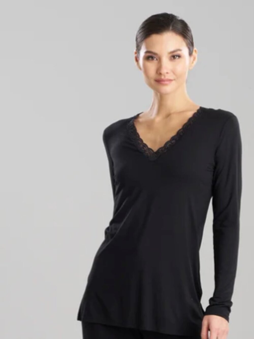 NATORI Feathers Essentials Lenzing Ecovero Viscose LSV Lace PJ Top ONLY Black - Picture 9 of 9